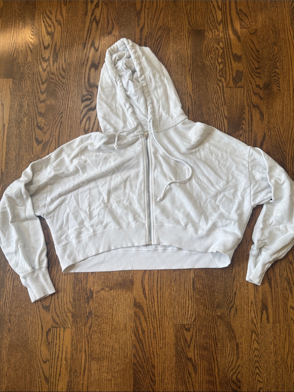 Hollister White Cropped Zip Hoodie